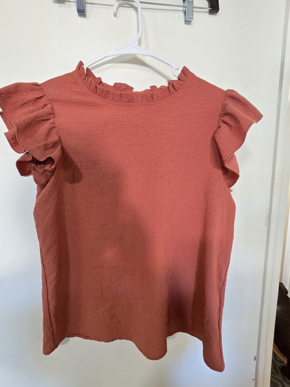 SHEIN Rust Ruffle Sleeve Blouse